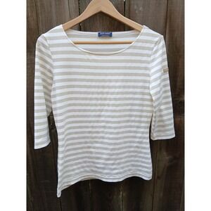 Saint James Garde-Cote Lurex Top 8 Gold White 3/4 Sleeve